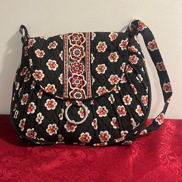 Vera Bradley Handbags - Vera Bradley Saddle Up Crossbody Bag Pirouette Black Floral Fold Over Flap New